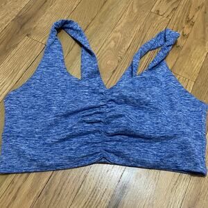 Thrive Société Heathered Blue Front Ruched V Neck Sports Bra Women's‎ Large